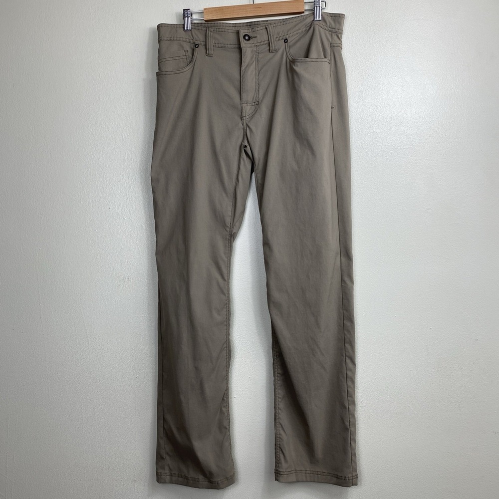 prAna Breathe Slim Fit Pants Mens 34X32 Gray Hiking Casual Stretch Chino Camp